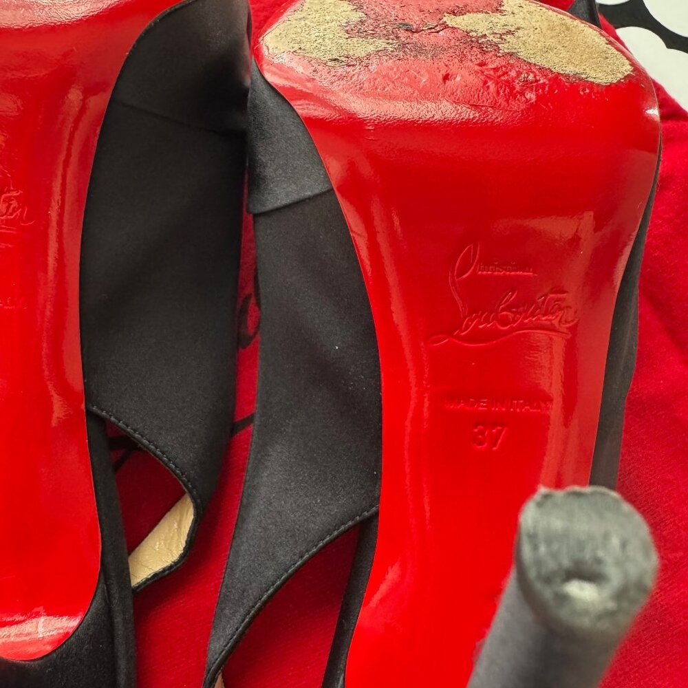 Christian Louboutin Sling Nodo 120 mm Crepe Satin Heels - Black EU 37 - Picture 8 of 12